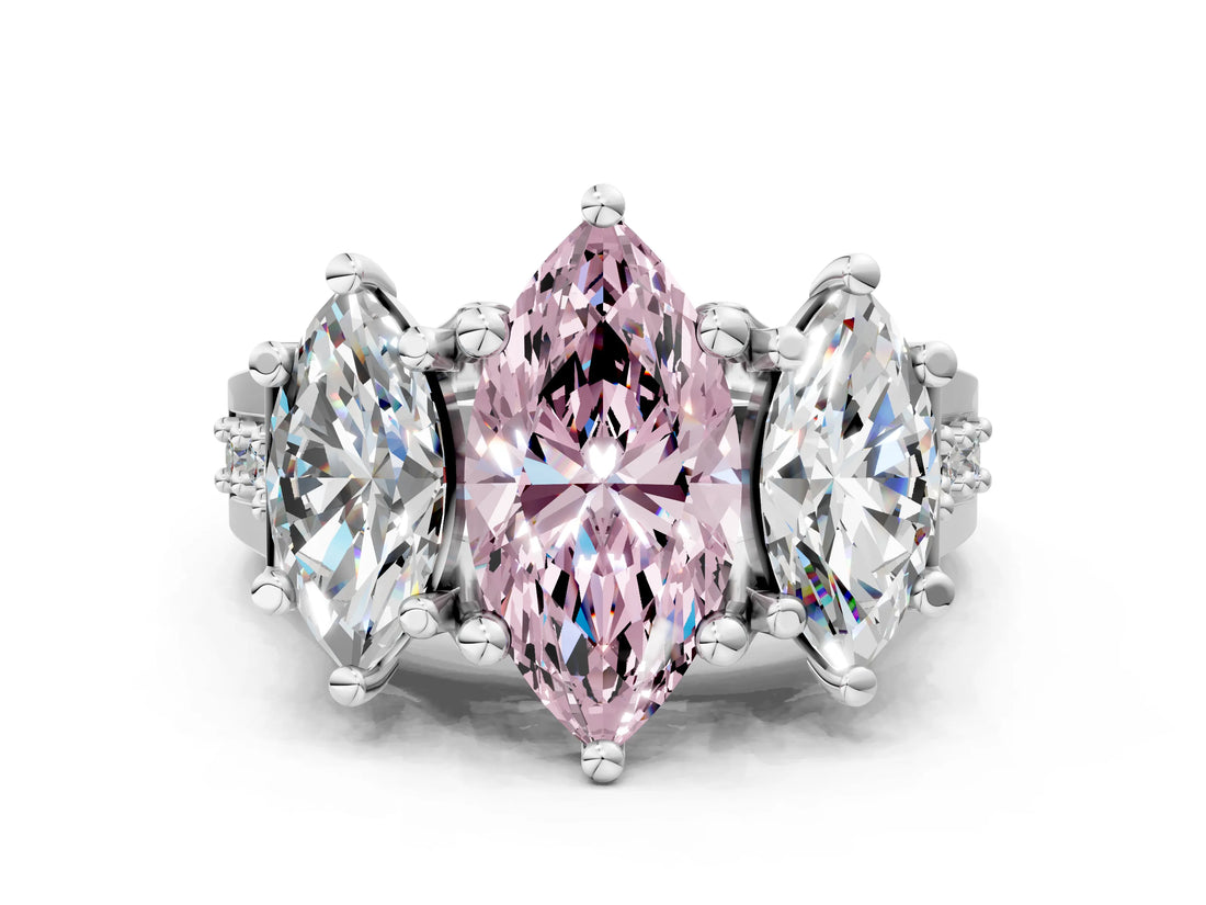 White gold Fancy Pink Marquise Cut Diamond Three-Stone Ring with Channel Set Band and Four-Prong Setting_78
