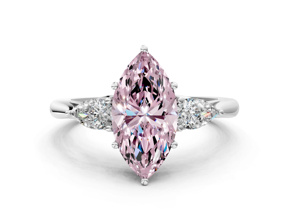 White gold Fancy Pink Marquise Cut Diamond Three-Stone Ring with Pear  Side Stones and Prong Setting_108