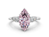 White gold Fancy Pink Marquise Cut Diamond Three-Stone Ring with Pear  Side Stones and Prong Setting_108