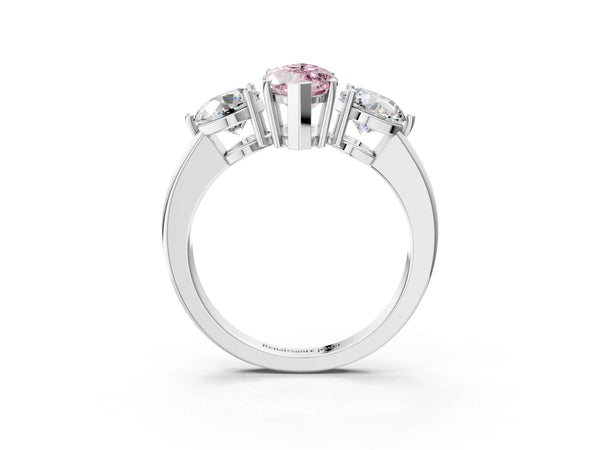 White gold Fancy Pink Marquise Cut Diamond Three-Stone Ring with Prong Setting and Classic Band