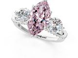 White gold Fancy Pink Marquise Cut Diamond Three-Stone Ring with Prong Setting and Pavé Band_1