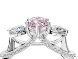 White gold Fancy Pink Marquise Cut Diamond Three-Stone Ring with Prong Setting and Pavé Band_4