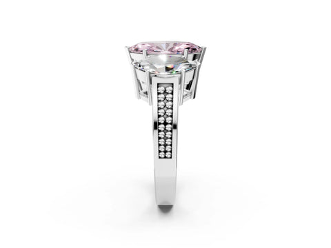White gold Fancy Pink Marquise Cut Diamond Three-Stone Ring with Prong Setting and Textured Band_14