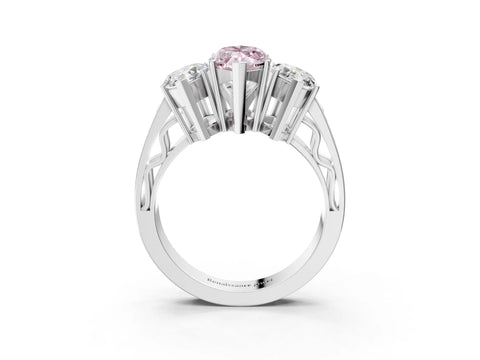 White gold Fancy Pink Marquise Cut Diamond Three-Stone Ring with Prong Setting and Textured Band_15