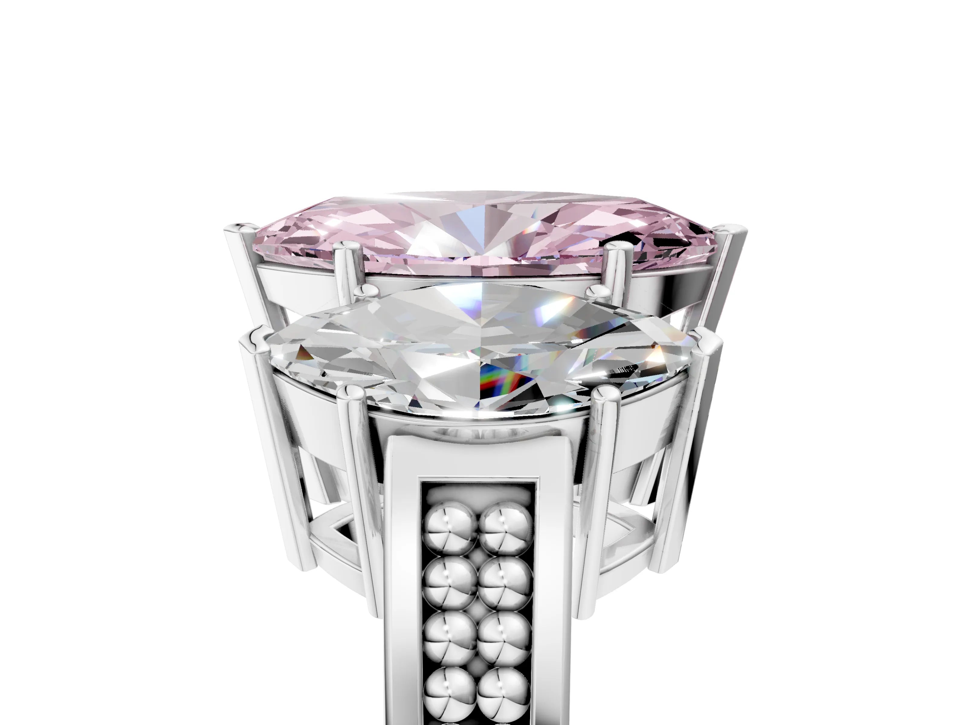 White gold Fancy Pink Marquise Cut Diamond Three-Stone Ring with Prong Setting and Textured Band_17