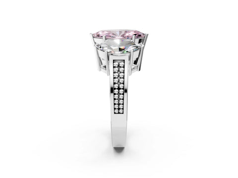 White gold Fancy Pink Marquise Cut Diamond Three-Stone Ring with Prong Setting and Textured Band_38