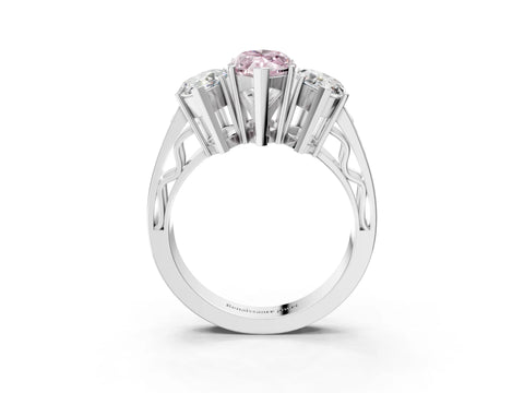 White gold Fancy Pink Marquise Cut Diamond Three-Stone Ring with Prong Setting and Textured Band_39