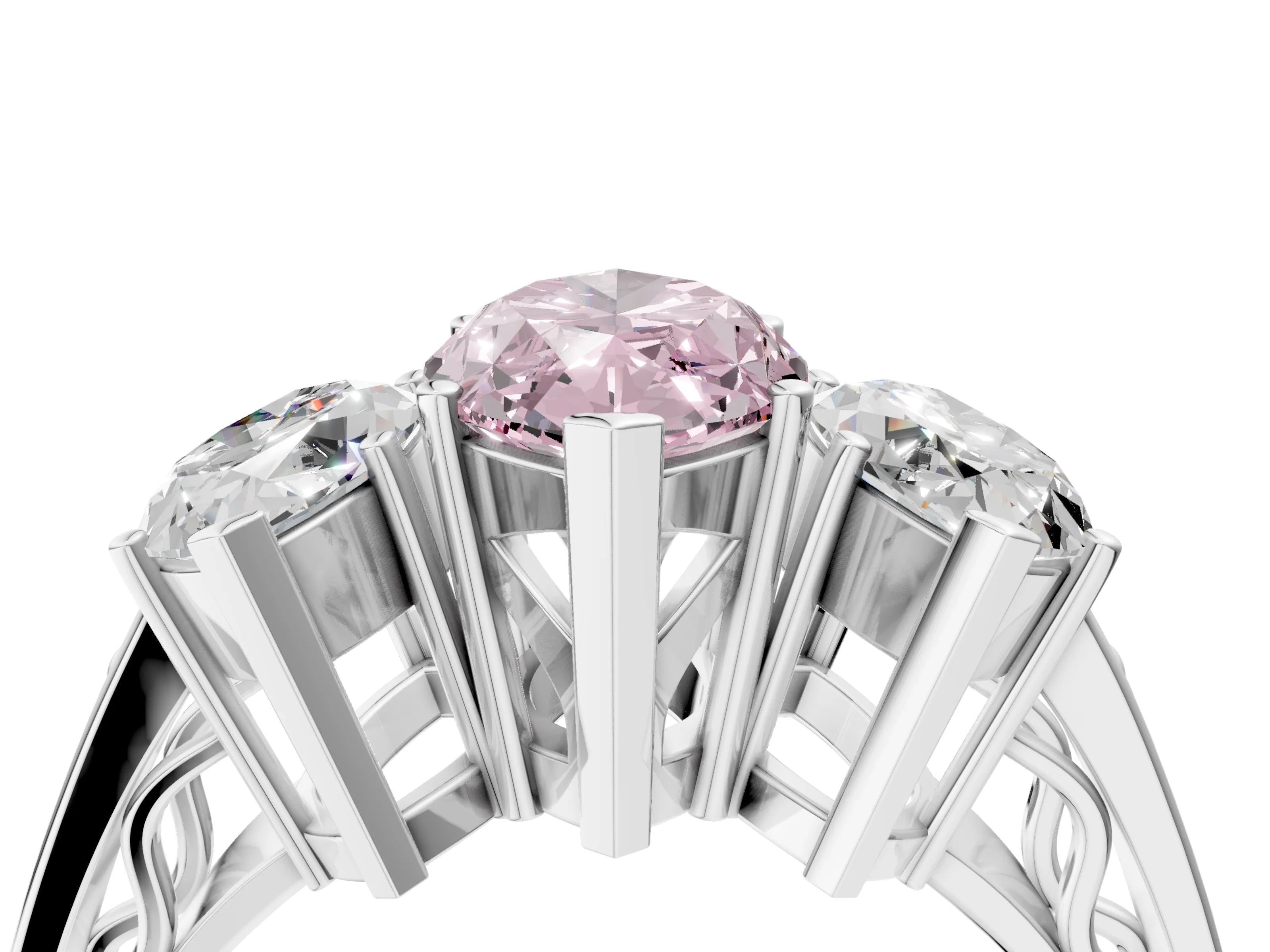 White gold Fancy Pink Marquise Cut Diamond Three-Stone Ring with Prong Setting and Textured Band_40