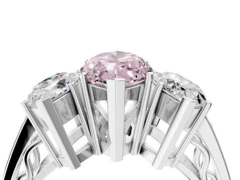 White gold Fancy Pink Marquise Cut Diamond Three-Stone Ring with Prong Setting and Textured Band_40