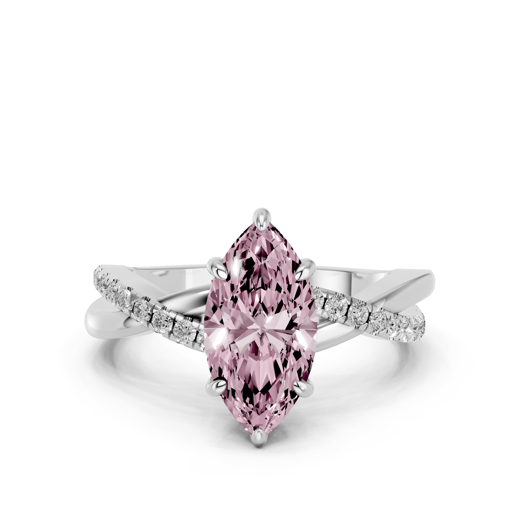 White gold Fancy Pink Marquise  Cut Diamond Twist Band Solitaire with Prong Setting_10