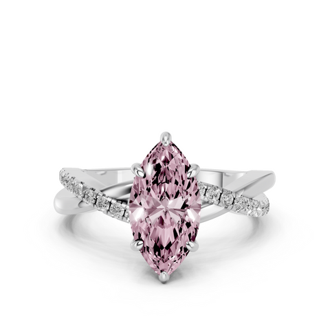 White gold Fancy Pink Marquise  Cut Diamond Twist Band Solitaire with Prong Setting_10