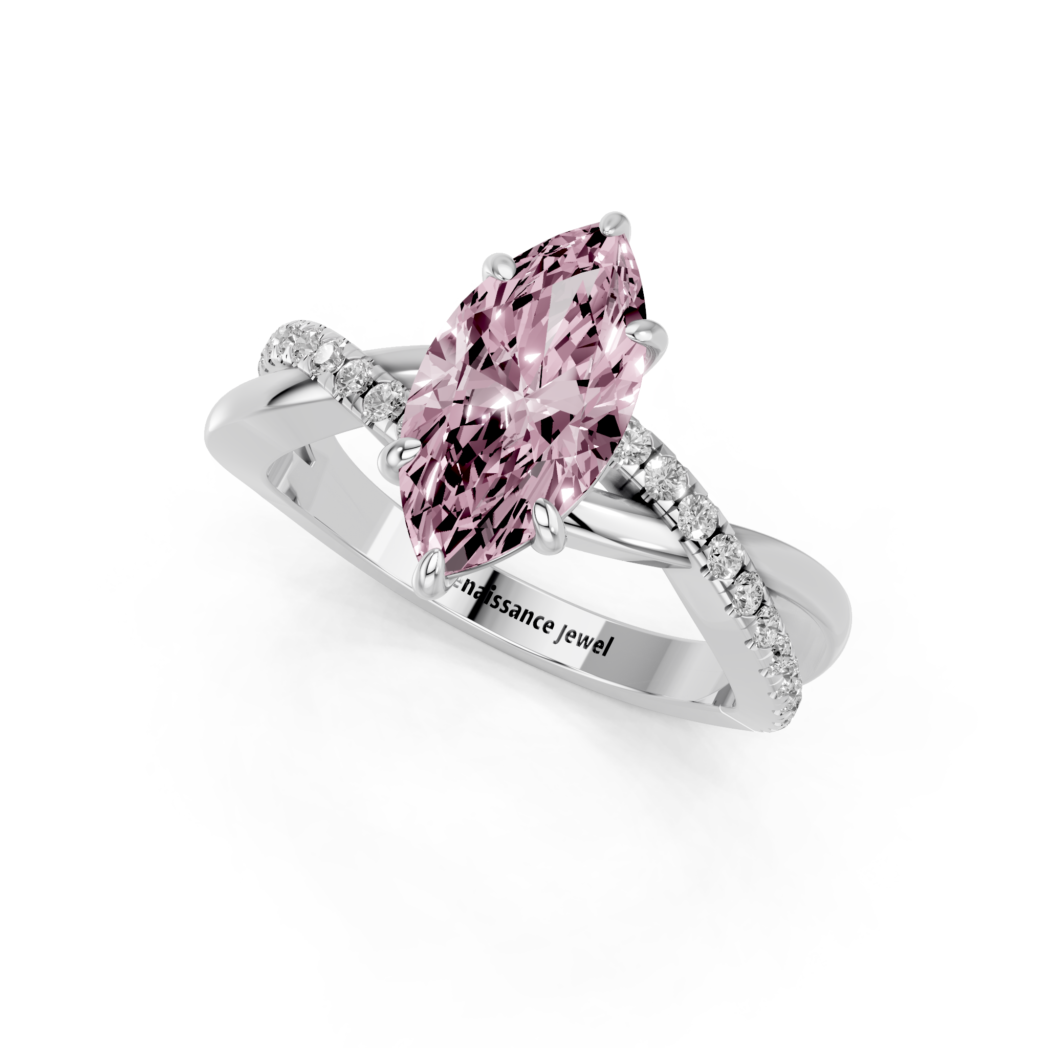 White gold Fancy Pink Marquise  Cut Diamond Twist Band Solitaire with Prong Setting_3