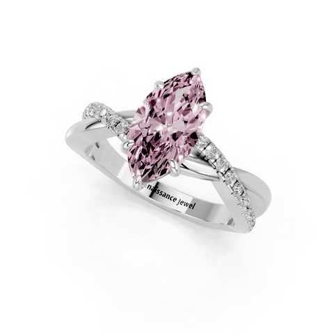White gold Fancy Pink Marquise  Cut Diamond Twist Band Solitaire with Prong Setting_3