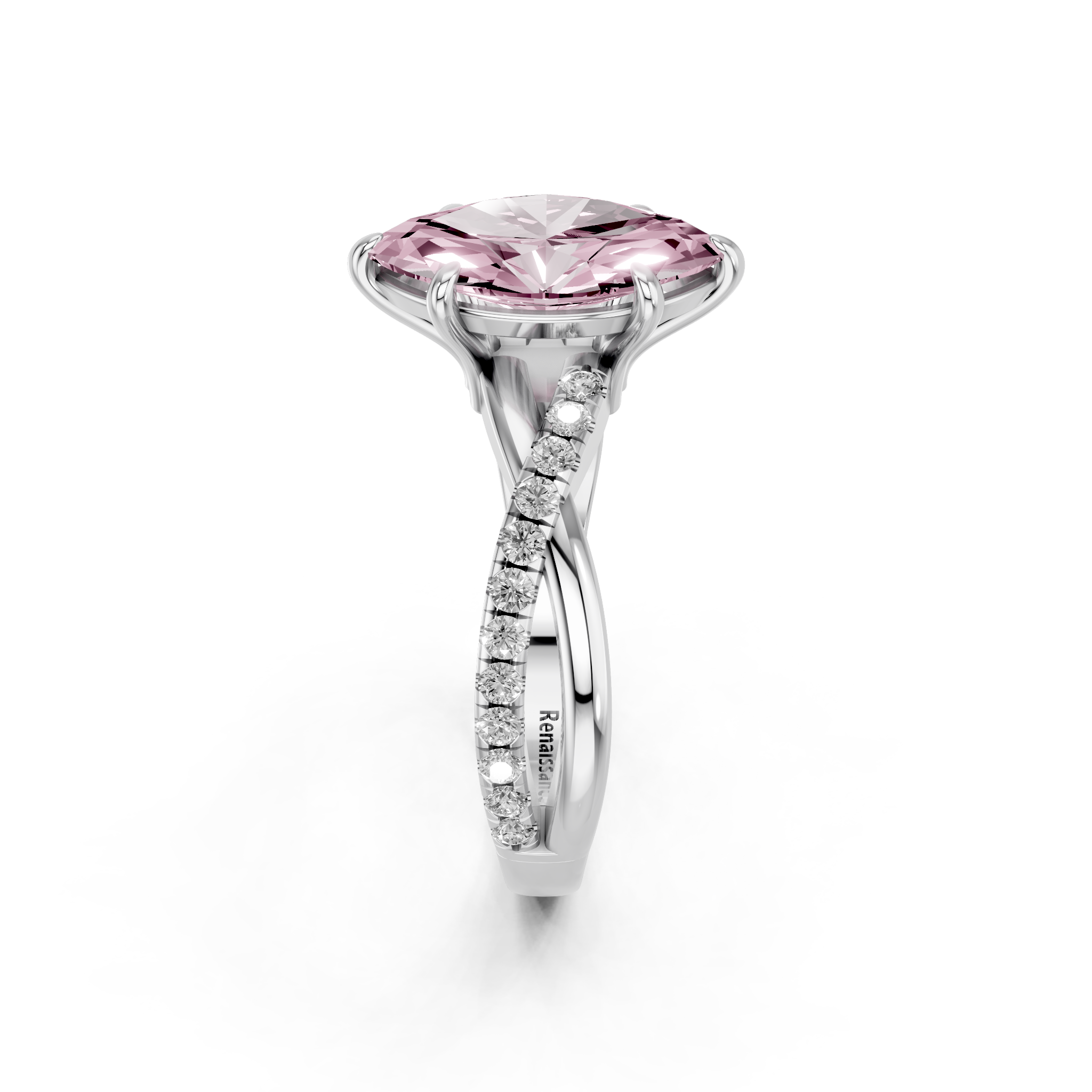 White gold Fancy Pink Marquise  Cut Diamond Twist Band Solitaire with Prong Setting_4