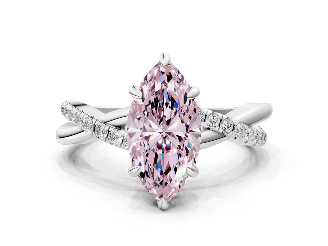 White gold Fancy Pink Marquise  Cut Diamond Twist Band Solitaire with Prong Setting_76