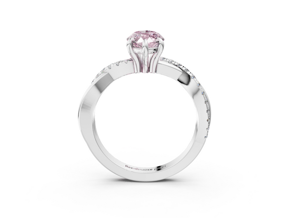 White gold Fancy Pink Marquise  Cut Diamond Twist Band Solitaire with Prong Setting