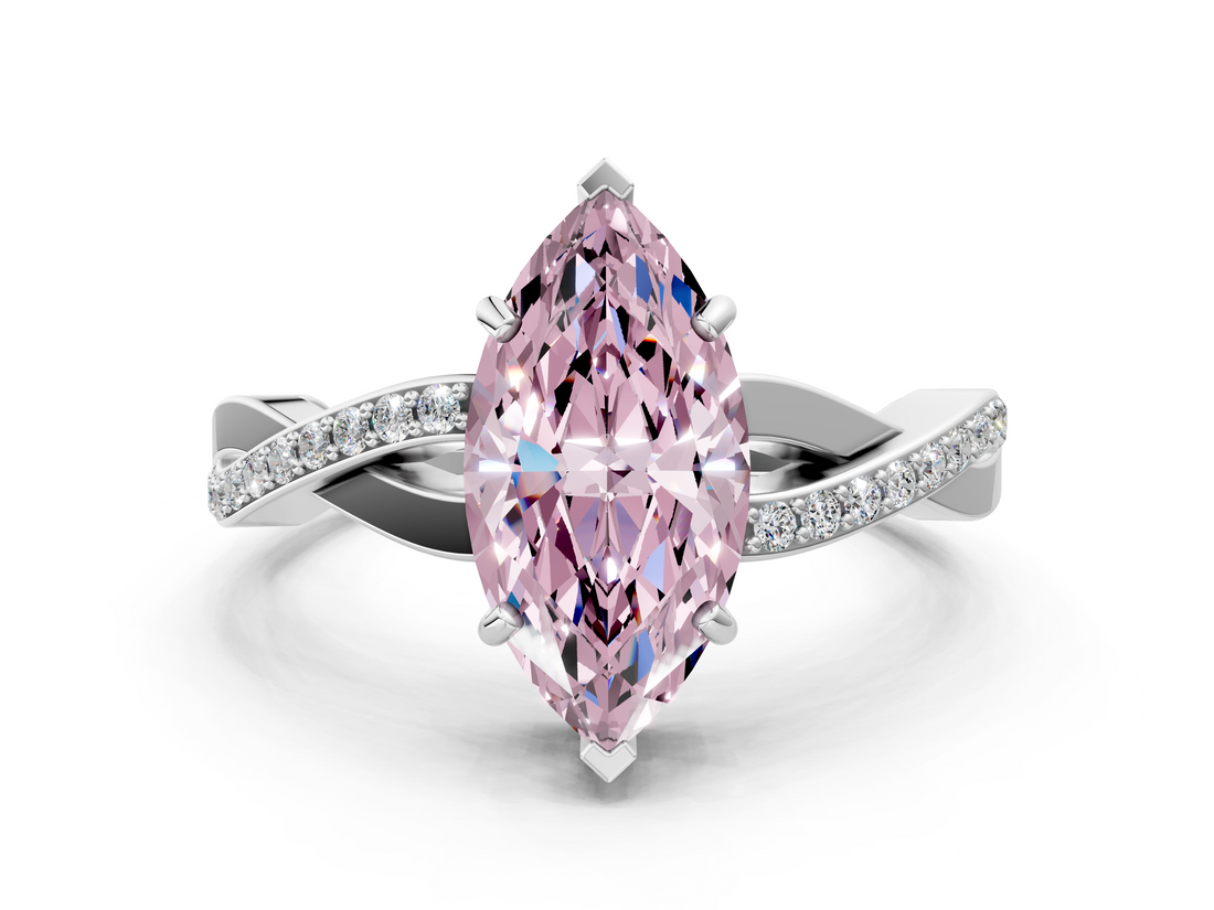 White gold Fancy Pink Marquise  Cut Diamond Twisted Band Engagement Ring with Prong Setting_3