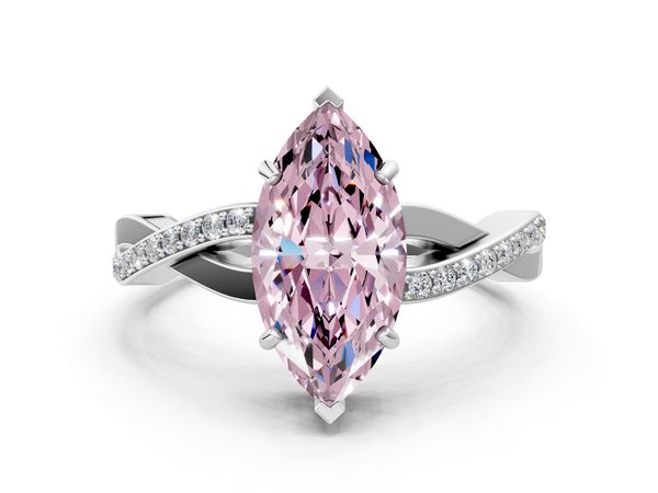 White gold Fancy Pink Marquise  Cut Diamond Twisted Band Engagement Ring with Prong Setting