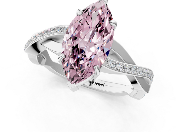 White gold Fancy Pink Marquise  Cut Diamond Twisted Band Engagement Ring with Prong Setting