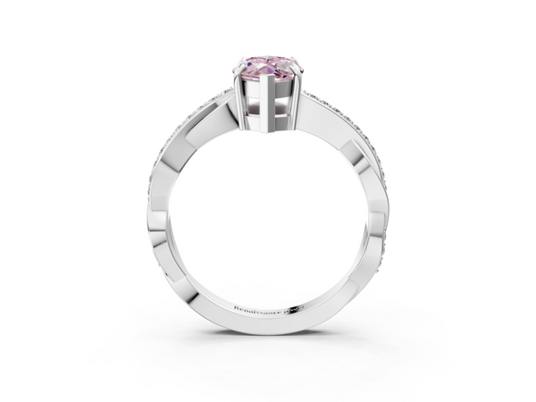 White gold Fancy Pink Marquise  Cut Diamond Twisted Band Engagement Ring with Prong Setting