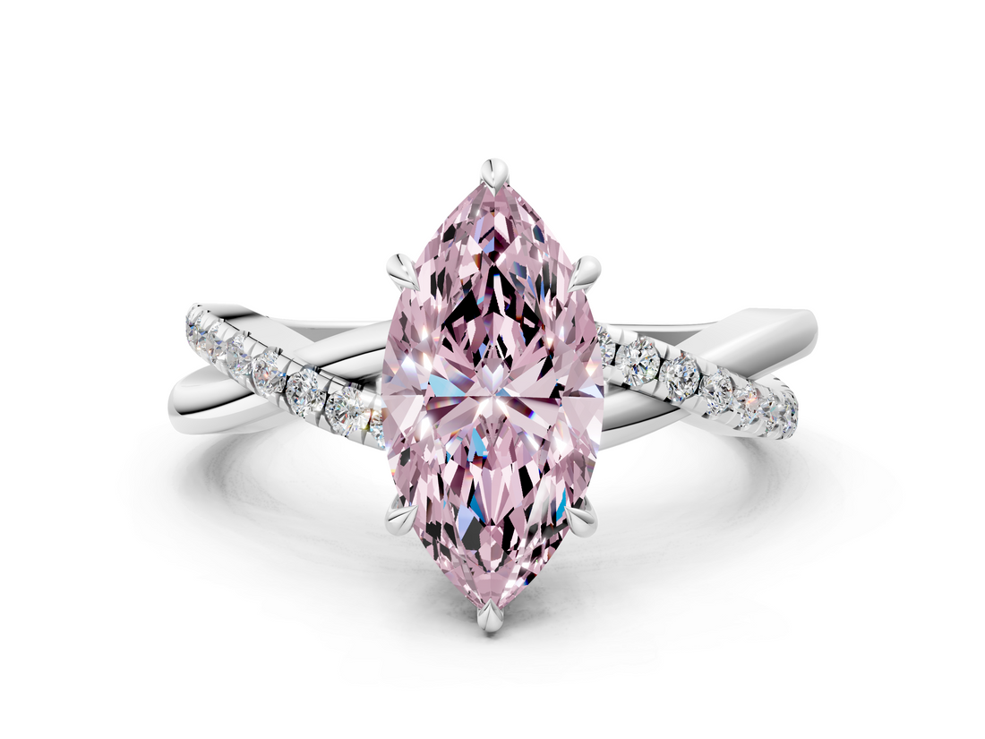 White gold Fancy Pink Marquise  Cut Diamond Twisted Band with Pavé Setting and Four-Prong Setting_54