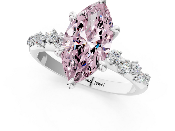 White gold Fancy Pink Marquise  Cut Diamond Vine Band with Four-Prong Setting
