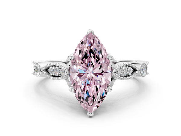Platinum Marquise Vintage Milgrain Engagement Ring Setting for Fancy Pink Center