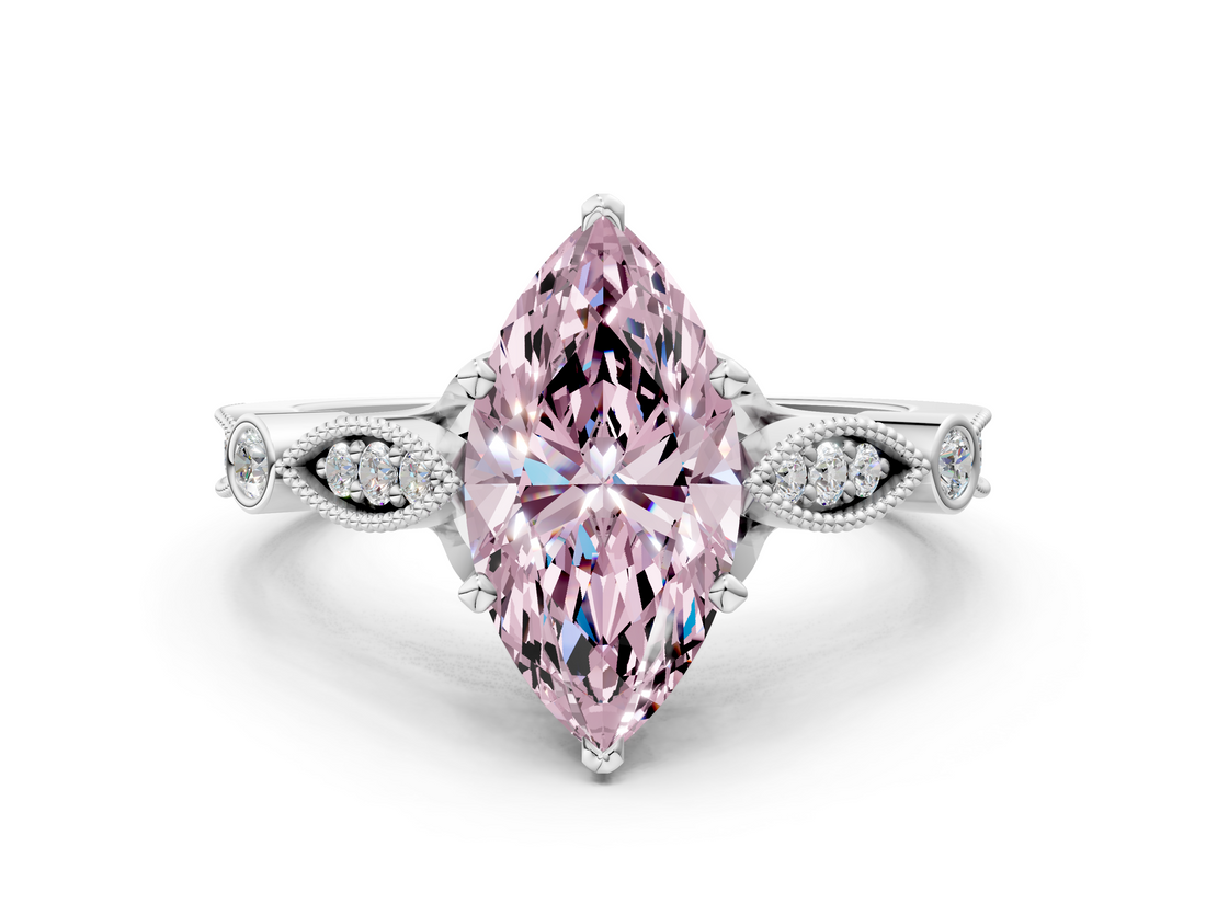 White gold Fancy Pink Marquise  Cut Diamond with Milgrain Marquise and Bezel Accents on a Solitaire Band with Prong Setting_213