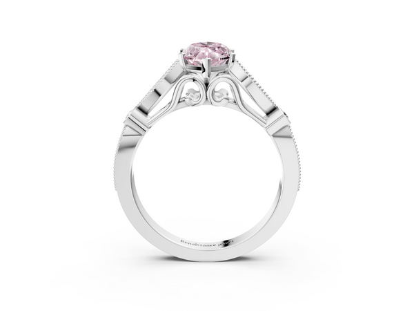 White Gold Marquise Vintage Milgrain Engagement Ring Setting for Fancy Pink Center