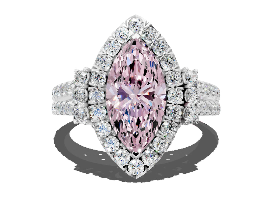 White gold Fancy Pink Marquise  Cut Double Halo Diamond Engagement Ring with Pave Band and Four-Prong Setting_55