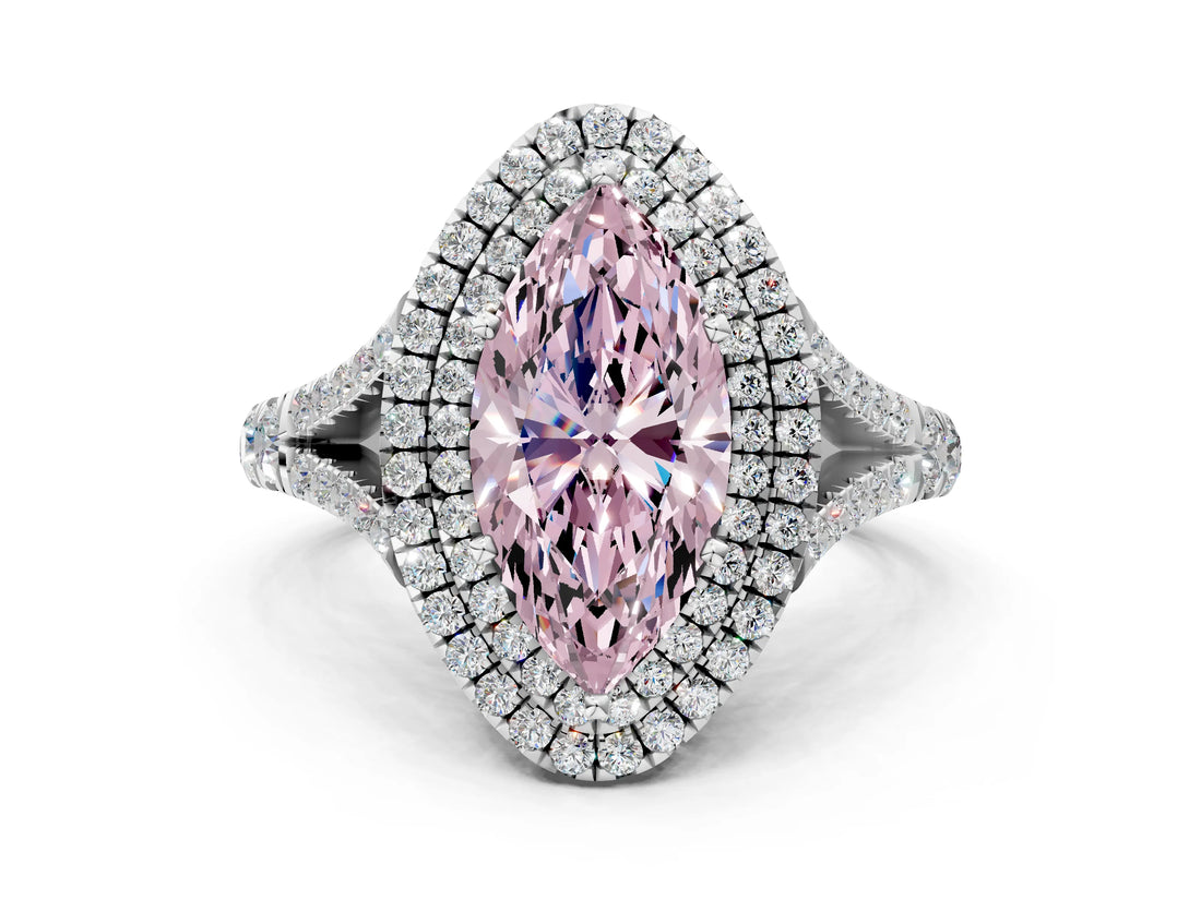White gold Fancy Pink Marquise  Cut Double Halo Split Shank Diamond Ring with Prong Setting_67