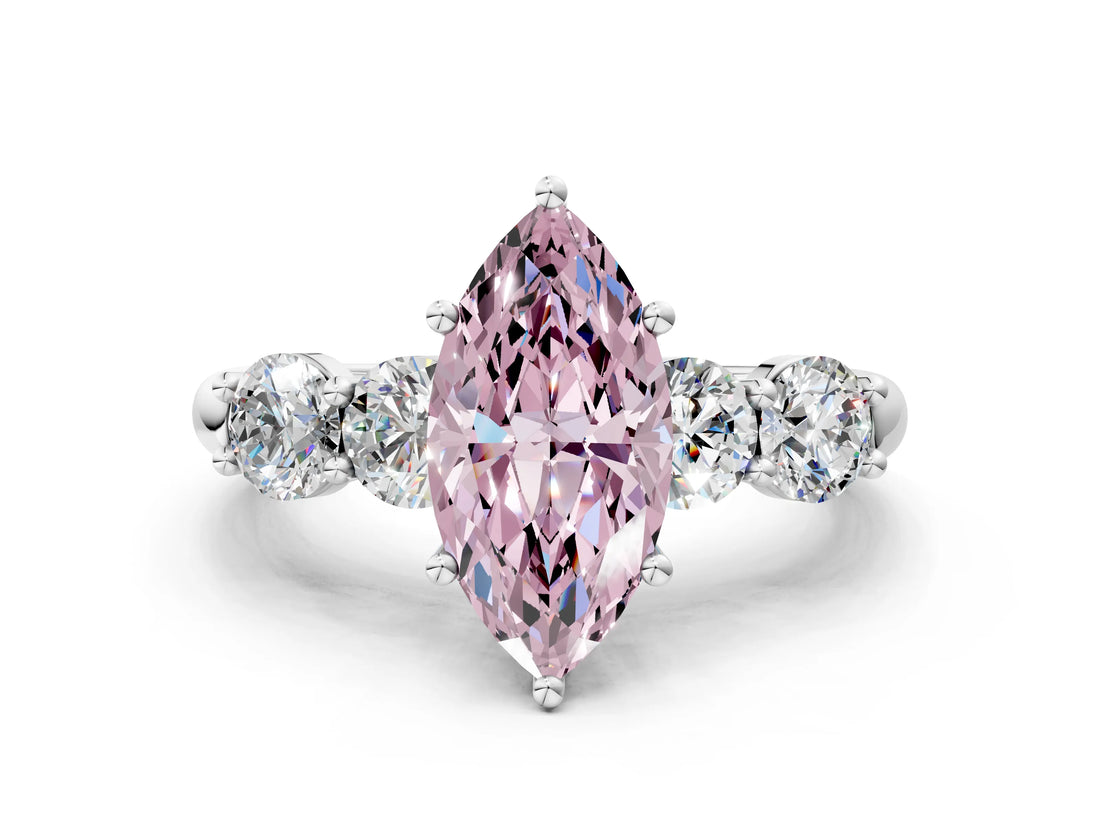 White gold Fancy Pink Marquise  Cut Five-Stone Prong Set Diamond Ring with Classic Band_31