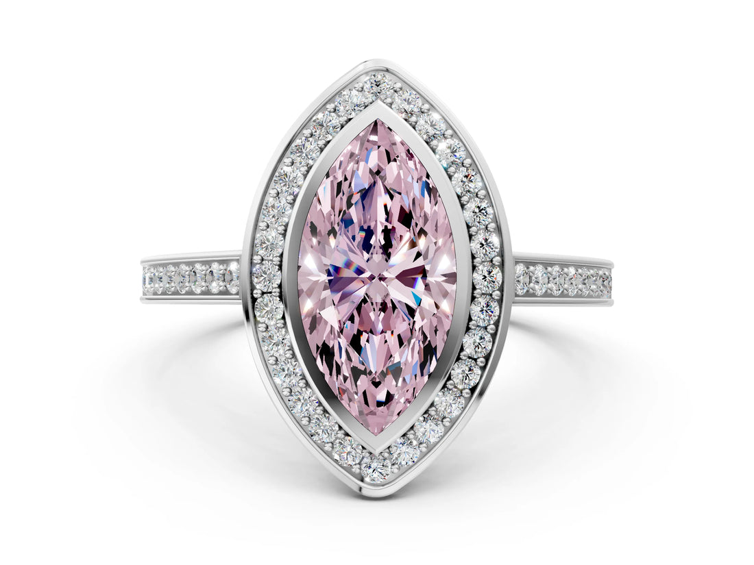 White gold Fancy Pink Marquise Cut Halo Bezel Diamond Pave Band Ring_72