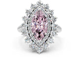 White gold Fancy Pink Marquise Cut Halo Cluster Diamond Ring with Pave Band and Four-Prong Setting_14