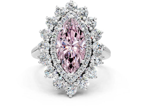White gold Fancy Pink Marquise Cut Halo Cluster Diamond Ring with Pave Band and Four-Prong Setting_14