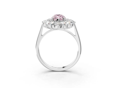 White gold Fancy Pink Marquise Cut Halo Cluster Diamond Ring with Pave Band and Four-Prong Setting_17