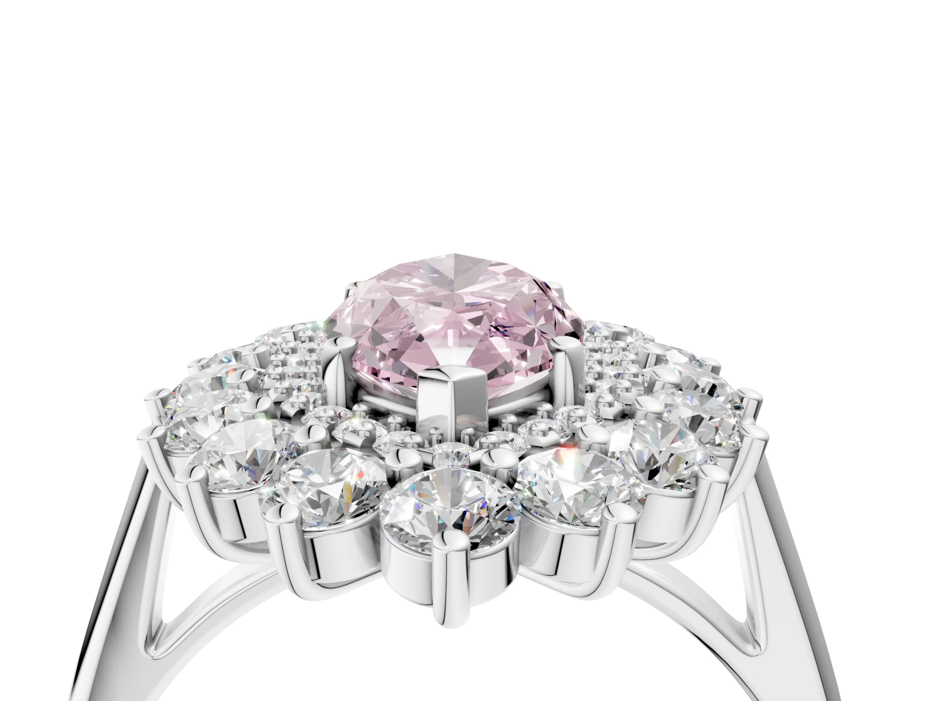 White gold Fancy Pink Marquise Cut Halo Cluster Diamond Ring with Pave Band and Four-Prong Setting_18