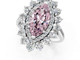 White gold Fancy Pink Marquise Cut Halo Cluster Diamond Ring with Pave Band and Four-Prong Setting_1