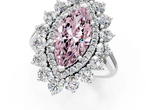 White gold Fancy Pink Marquise Cut Halo Cluster Diamond Ring with Pave Band and Four-Prong Setting_1
