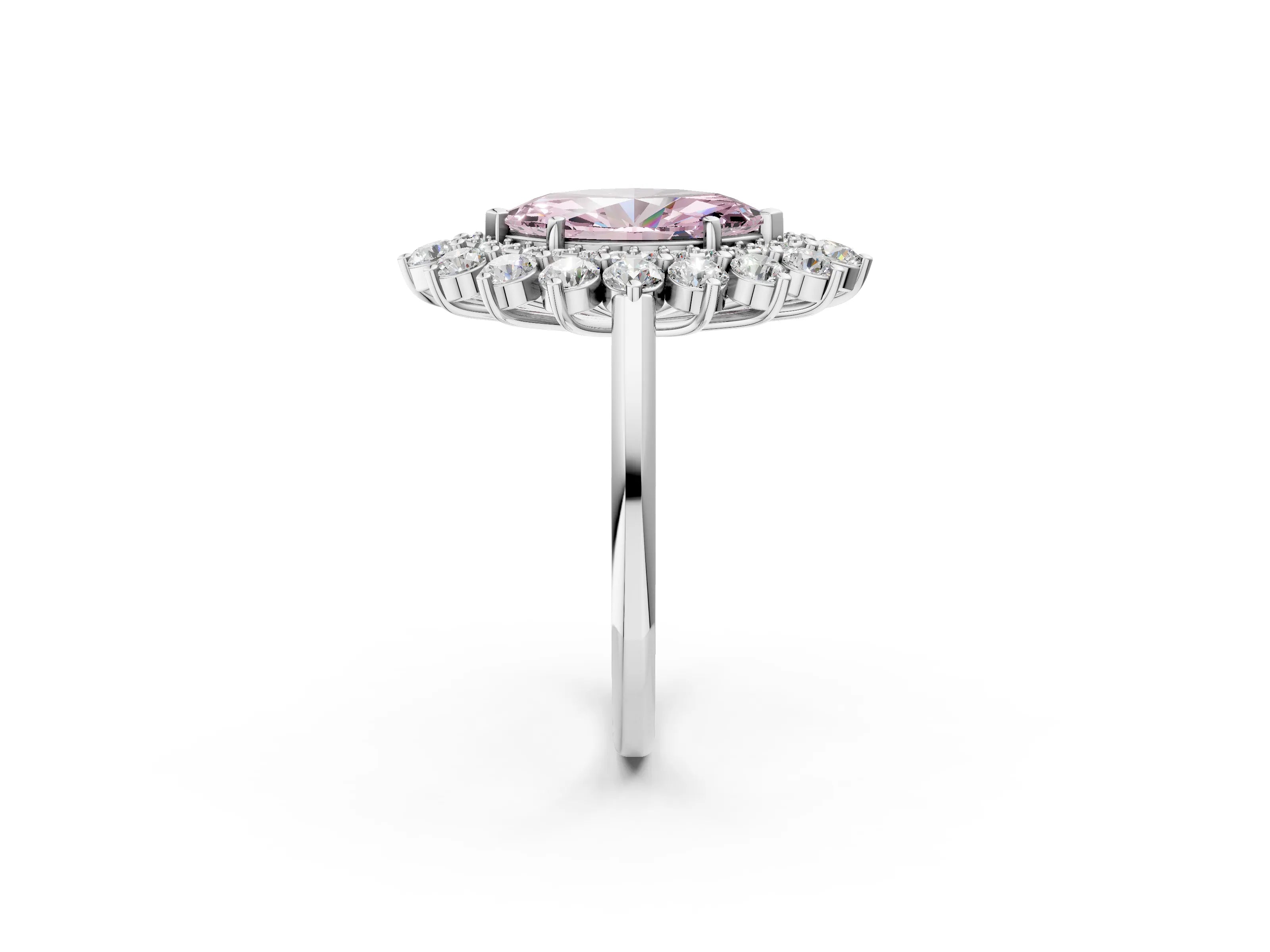 White gold Fancy Pink Marquise Cut Halo Cluster Diamond Ring with Pave Band and Four-Prong Setting_2