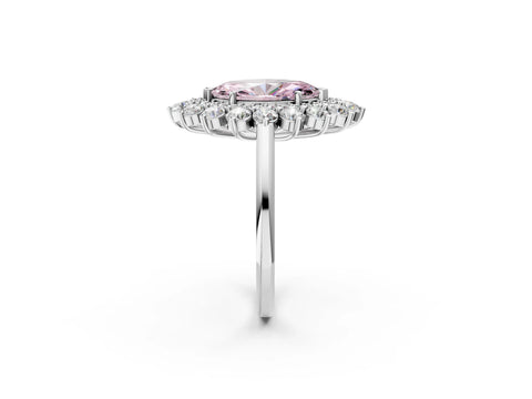 White gold Fancy Pink Marquise Cut Halo Cluster Diamond Ring with Pave Band and Four-Prong Setting_2