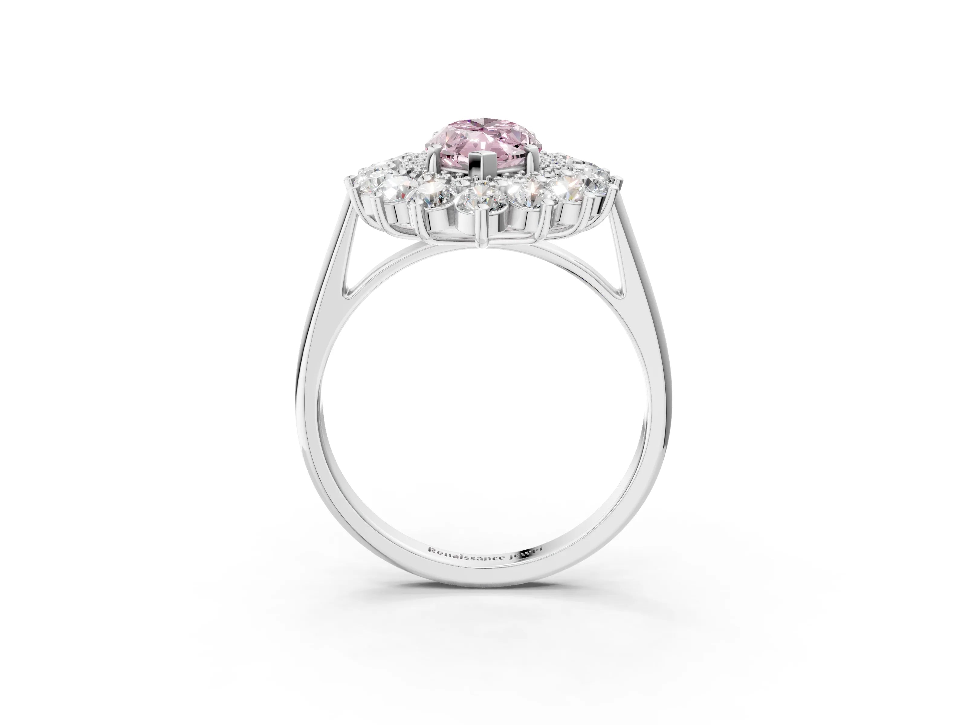 White gold Fancy Pink Marquise Cut Halo Cluster Diamond Ring with Pave Band and Four-Prong Setting_3