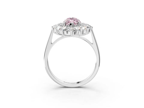 White gold Fancy Pink Marquise Cut Halo Cluster Diamond Ring with Pave Band and Four-Prong Setting_3