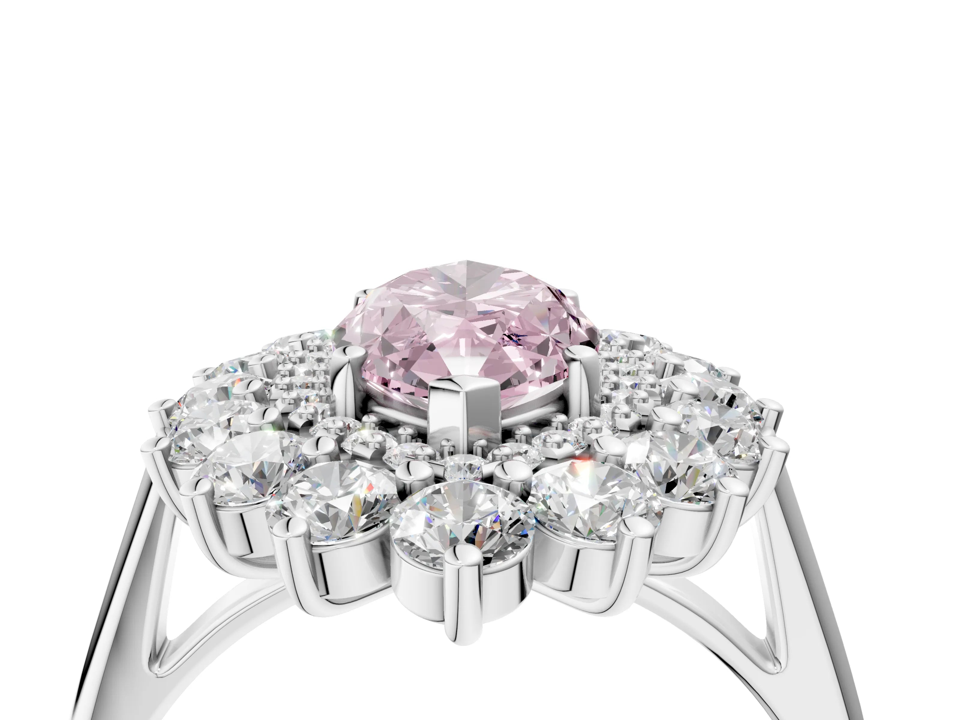 White gold Fancy Pink Marquise Cut Halo Cluster Diamond Ring with Pave Band and Four-Prong Setting_4