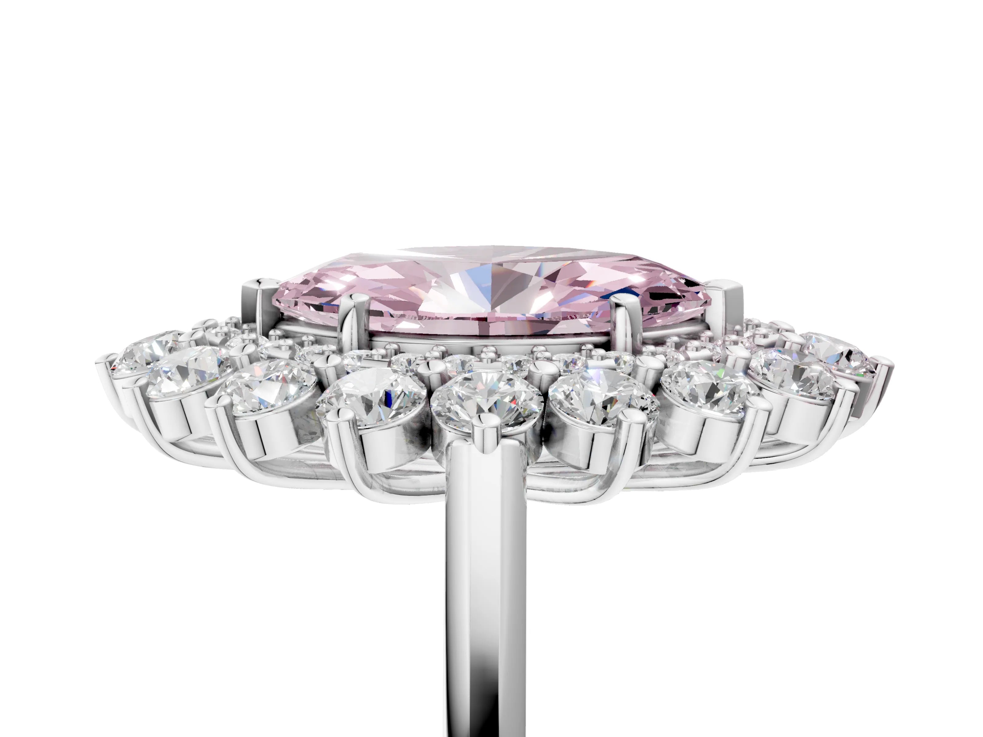 White gold Fancy Pink Marquise Cut Halo Cluster Diamond Ring with Pave Band and Four-Prong Setting_5