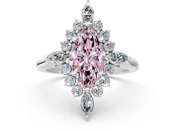 White gold Fancy Pink Marquise Cut Starburst Halo Engagement Ring Setting with Marquise and Round Accents
