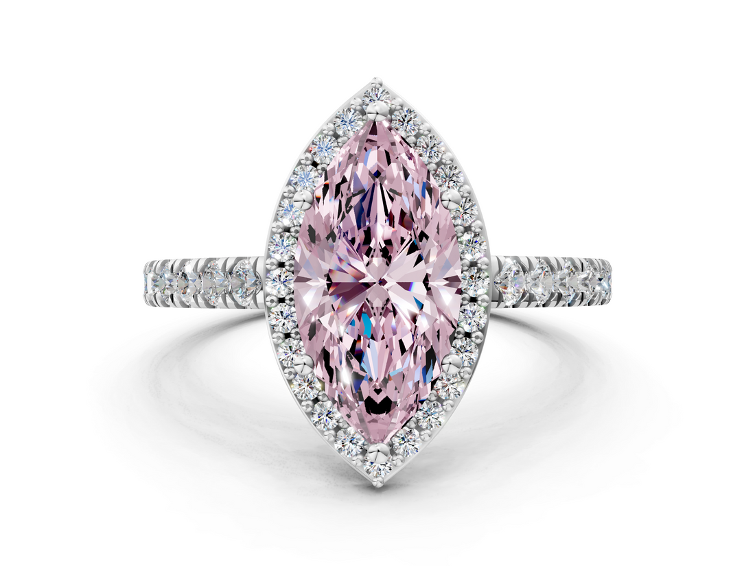 White gold Fancy Pink Marquise  Cut Halo Diamond Engagement Ring with Pave Band and Four-Prong Setting_28