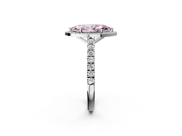 White gold Fancy Pink Marquise  Cut Halo Diamond Engagement Ring with Pave Band and Four-Prong Setting