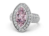 White gold Fancy Pink Marquise Cut Halo Diamond Engagement Ring with Pave Split Shank and Four-Prong Setting