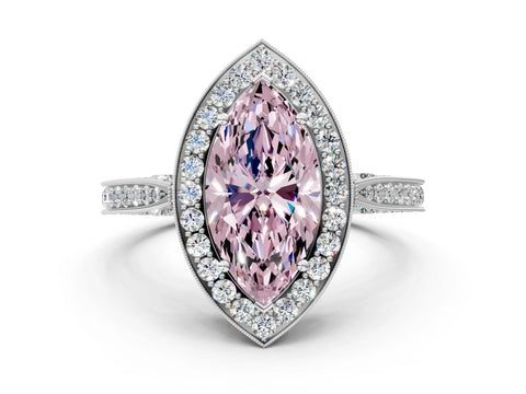 White gold Fancy Pink Marquise Cut Halo Diamond Engagement Ring with Split Shank Band and Four-Prong Setting_12
